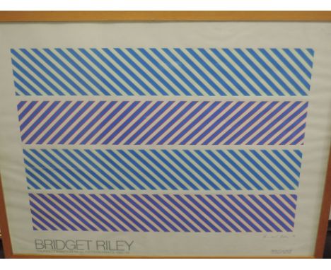 A poster print, after Bridget Riley, Touring Exhibition of Silkscreen Prints 1965-78, signed and dated (19)73, 58 x 75cm, plu