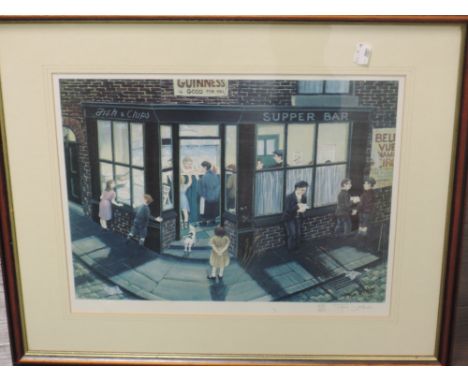 A Ltd Ed print, after Tom Dodson, Supper Bar, signed and num 488/850, 33 x 40cm, plus frame and glazed