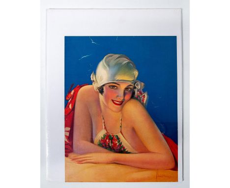 Original Vintage Art Deco Style Fine Art Print A Portrait of a Girl Enjoying Herself on the Beach. Measures 18.5"" x 14.5"" i