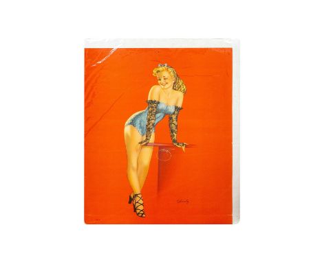 Original Vintage Pin UP Fine Art Print depicting a pretty blond lady. Measures 22"" x 17"" including cardboard backing. Condi