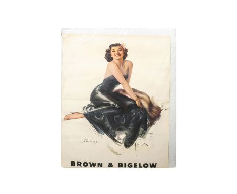 Original Vintage Pin-Up Fine Art Print Depicting a Beautiful Lady in Long Black Dress. Titled 'Inviting'. Signed 'Brown &amp;