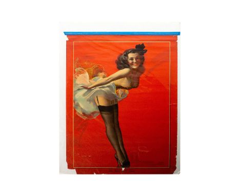 Original Vintage Pin-Up Fine Art Print Depicting a Beautiful Brunette Girl. Titled 'The Toast Of The Town'. Measures 23"" x 1