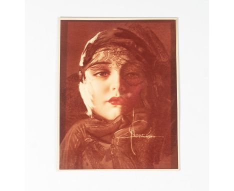 Vintage print of a 1920â€™s sultry beauty in a lace hat and gloves. Artist: Rolf ArmstrongDimensions: 11""W x 14""HCondition: