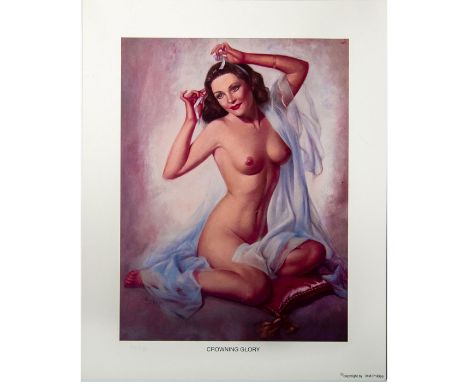Limited Edition Pin Up Print Depicting a Beautiful Seated Nude Lady. Numbered in pencil 35/950 lower left. Titled 'Crowning G