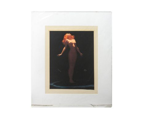 Vintage Pin Up Print Depicting a Beautiful Nude Female Standing With Her Head Up To The Light. Measures 24"" x 20"" including