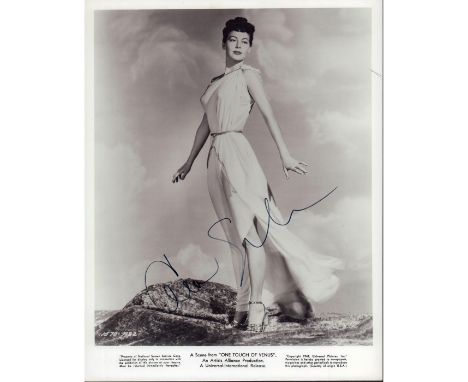 Black and white autographed photo of American actress (1922-1990). In 1941 she first signed a contract with Metro-Goldwyn-May