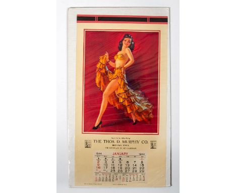 Original Vintage Pin Up Style Fine Art Print. Titled 'South American Way'. Printed by T.D.M. Co., Red Oak, Iowa. Measures 25.
