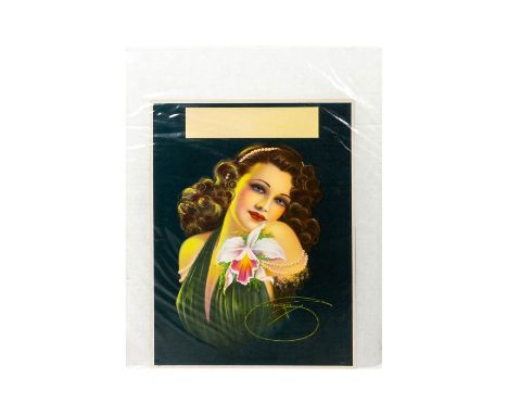 Original Vintage Art Deco Style Fine Art Print depicting a pretty brunette lady. Measures 20"" x 15"" including cardboard bac