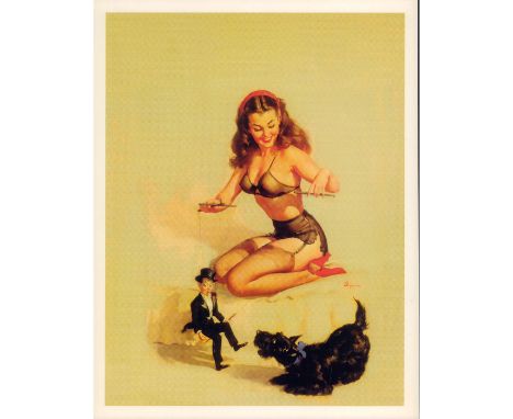 Featuring pretty ginger haired girl with black lingerie and red accents holding strings for puppet. Printed on cardstock mate