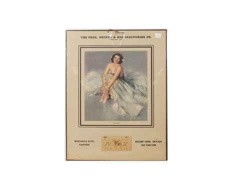 Rolf Armstrong lithograph print with a Season's Greetings 1951 Calendar made for the Frog, Switch &amp; Manufacturing Company