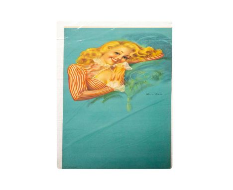 Original Vintage Pin UP Fine Art Print depicting a pretty blond lady. Titled 'It's A Date'. Measures 24.5"" x 12"" including 
