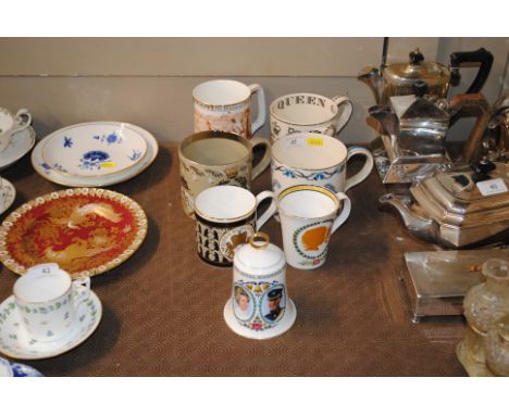 A wedgwood Queen Elizabeth II Silver Jubilee mug designed by Richard Guyatt; another to commemorated the 25thAnniversary of t