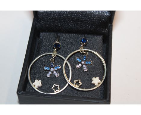 A Sterling silver and Nilamani pair of enamel drop earrings 
