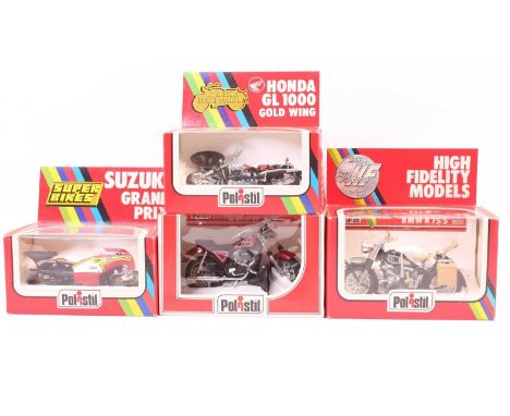 Polistil High Fidelity Models 1/15th scale boxed motorcycles - 4 examples to include, No. MS637 BMW R75 and No. MS640 Harley 