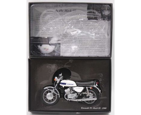 A Minichamps Classic Bike Series No. 63 Model No. 164700 1/12 scale model of a Kawasaki H1 Mach III, the model has been on di