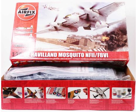 An Airfix 1/24 scale model No. A25001 De Havilland Mosquito NF2/FB6 model aircraft appears as issued in the original pictoria