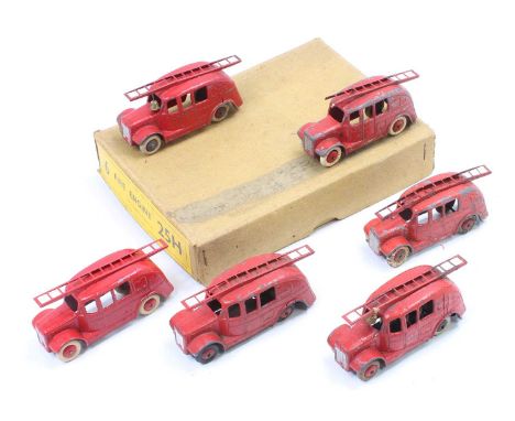 Dinky Toys pre-war No. 25H Fire Engine original trade box containing 6 examples comprising red body and ladder, smooth red hu