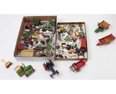 One tray containing a quantity of Britains, John Hill &amp; Co and others lead hollow cast figures and accessories together w