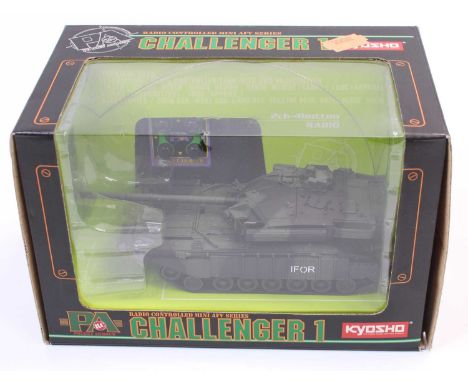 A Kyosho radio controlled Mini AFV series Challenger 1 radio controlled tank, housed in the original window box