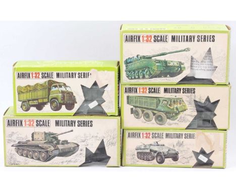 Airfix 1/32nd scale plastic military vehicle group, 5 examples to include Cromwell MK IV Tank, Alvis Stalwart, Abbot SP Gun, 