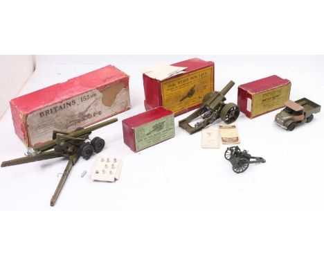 Britains playworn and boxed Military diecast group, 4 examples to include No.2064 155mm Gun with a number of shells and acces