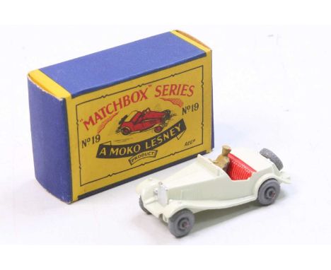 Matchbox Lesney No. 19 MG TD Sports Car in white with red seats and driver figure - model has a couple of tiny nicks, sold wi