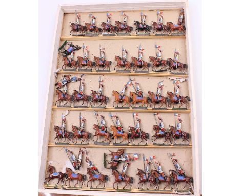 Heyde of Dresden 48mm scale lead French Lancers boxed set, housed in the original Heyde dark red ground box with label, 36 ex