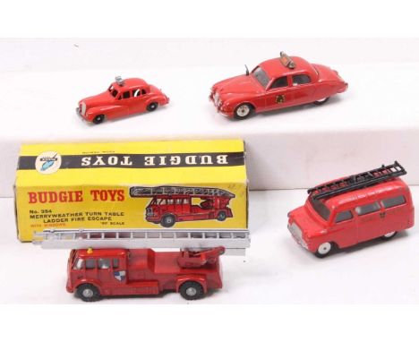 A small collection of Fire service vehicles to include, Corgi Toys No. 213 Jaguar 2.4 Litre Fire Service Car, No. 423 Bedford