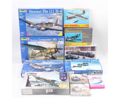 11 various mixed scale boxed plastic kits, mixed manufacturers to include Revell Lysander MK.1/3, Revell Heinkel HE 111 H-6, 