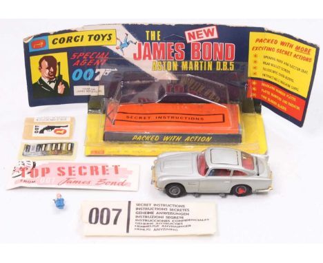 Corgi Toys No. 270 James Bond NEW Aston Martin DB5, silver (larger body than 261), revolving plates and tyre slashers on rear