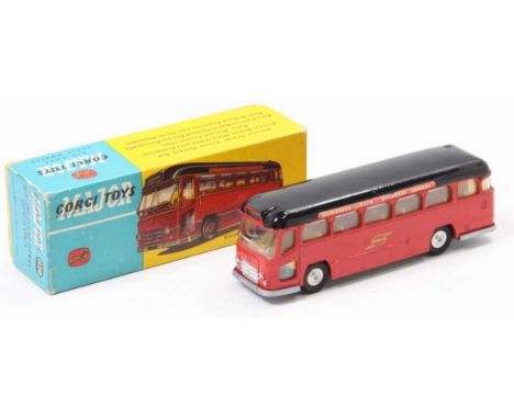 Corgi Toys, 1120, Midland Red Motorway Express coach, red body with black roof, silver detailing with spun hubs, Birmingham-L