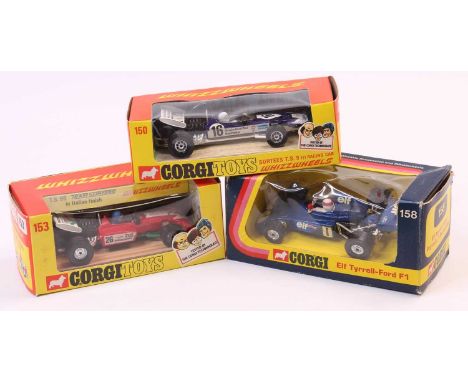 Corgi Toys Boxed diecast group, 3 examples to include No.153 TS 9B Team Surtees F1 Car, No.150 Surtees TS9 F1 Racing Car and 