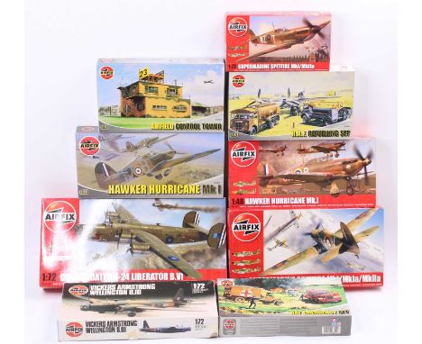 9 various boxed Airfix mixed scale aircraft kits, all appear as issued, to include Hawker Hurricane MK1, Vickers Armstrong We