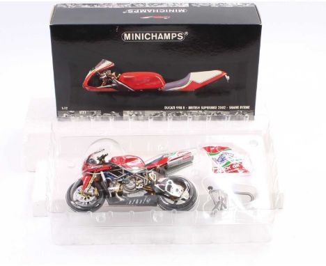 Minichamps 1/12th scale boxed Motorcycle, Ducati 998R Shaun Byrne 2002 British Superbike, signed example, in the original box