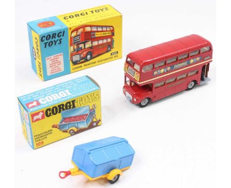 2 Corgi Toys boxed models to include, No. 468 London Transport Routemaster bus comprising red body with off-white interior, t