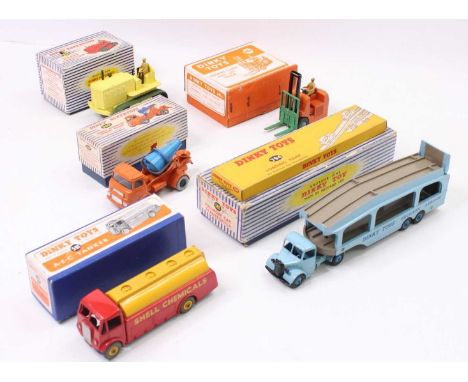 5 Dinky Toys boxed models to include, No. 591 AEC Tanker "Shell Chemicals" (VG-BNM), No. 582 Pullmore Car Transporter in ligh