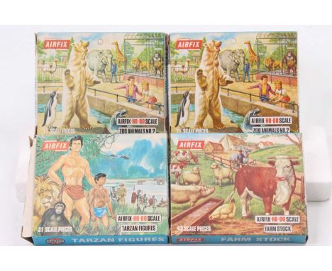 Airfix HO/OO scale plastic boxed figure group, 4 examples, to include Farm Stock, Tarzan Figures, Zoo Animals and 1 other