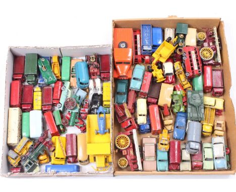 2 trays containing a quantity of Matchbox Lesney vehicles in play worn condition to include No. 34 Volkswagen Van, No. 17 Bed