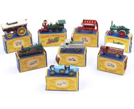 Matchbox Lesney Models of Yesteryear boxed group of 8 to include, Y1 Allchin Traction Engine, Y6 AEC "Osram Lamps" Lorry, Y7 