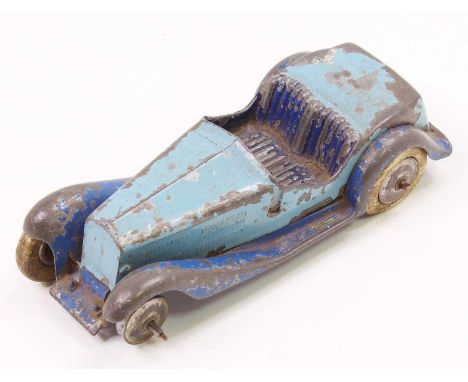 Britains set 1398 pre-war 2 Seat Open Top Sports Car comprising a light blue upper body with darker blue chassis and mudguard