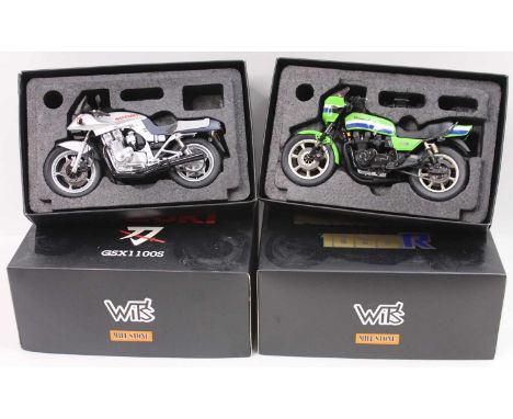 2 boxed Wits 1/12 scale motorcycles - Suzuki GSX1100S and Kawasaki 1000R, broken handlebar (could be reglued)