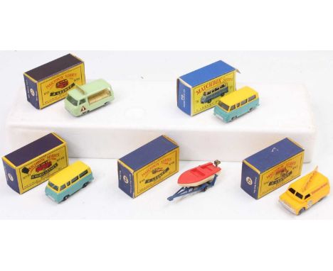 Matchbox Lesney boxed model group of 5 to include, No. 21 Commer Bottle Float, No. 42 Bedford Evening News Van, No. 48 Sports