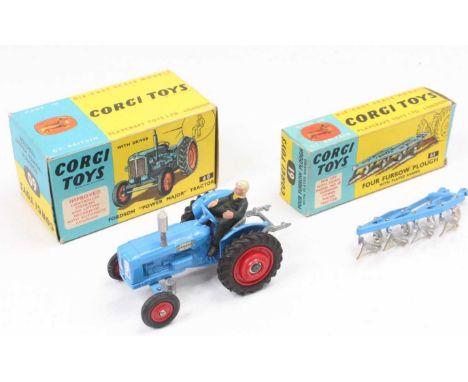 Corgi Toys Farming vehicle and attachment boxed diecast group, two examples to include, No. 60 Fordson Power Major Tractor - 