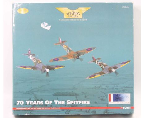 Corgi Aviation Archive AA99189 boxed 1/72nd scale 70 Years of Spitfire Boxed Set, has been displayed, with certificate and or