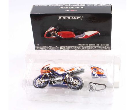 Minichamps 1/12th scale boxed Motorcycle, Ducati 998 F01 Neil Hodgson 2002 Super Bike, housed in the original packaging