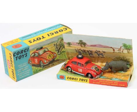 Corgi Toys No. 256 East African Safari gift set, comprising of Volkswagen 1200 Beetle with rhinoceros figure, housed in the o