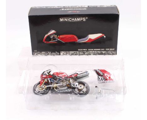 Minichamps 1/12th scale boxed Motorcycle, Ducati 998R Steve Hislop 2002 British Superbike, housed in the original packaging