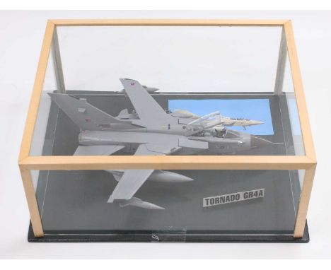 1/48th scale plastic kit built model of a Tornado GR4A Aircraft housed in a wooden and glazed display case