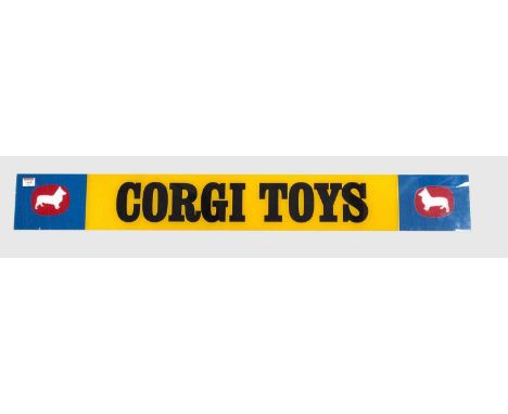 A Corgi Toys plexiglass shop display strip sign - approx 1.18m/46.5" x 0.15m/6"