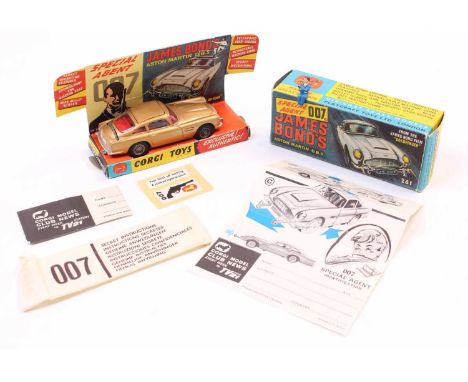 Corgi Toys No. 261 James Bond Aston Martin DB5, in gold with driver and bandit figure, complete with secret instructions enve